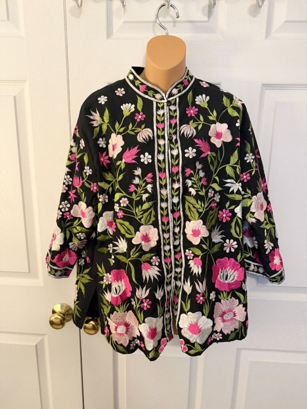 Vintage Caro of Honolulu Womens Embroidered Floral Jacket Top Size 16